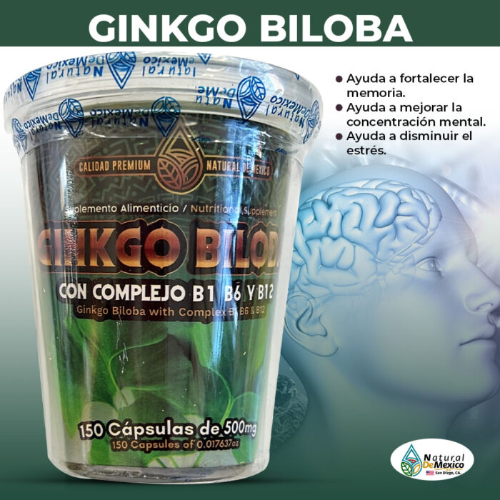 Ginkgo Biloba Suplemento Alimenticio en Vasito 150 Caps. 500mg.
