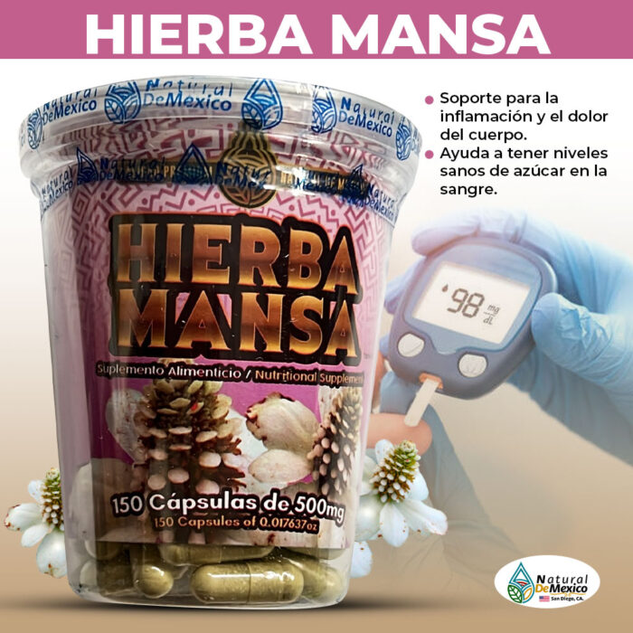 Hierba Mansa Suplemento Alimenticio en Vasito 150 Caps. 500mg.