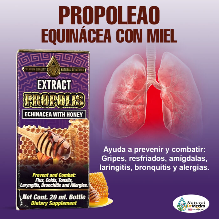 Propoleo, Equinácea con Miel Extracto 60 ml. Suplemento Alimenticio Líquido