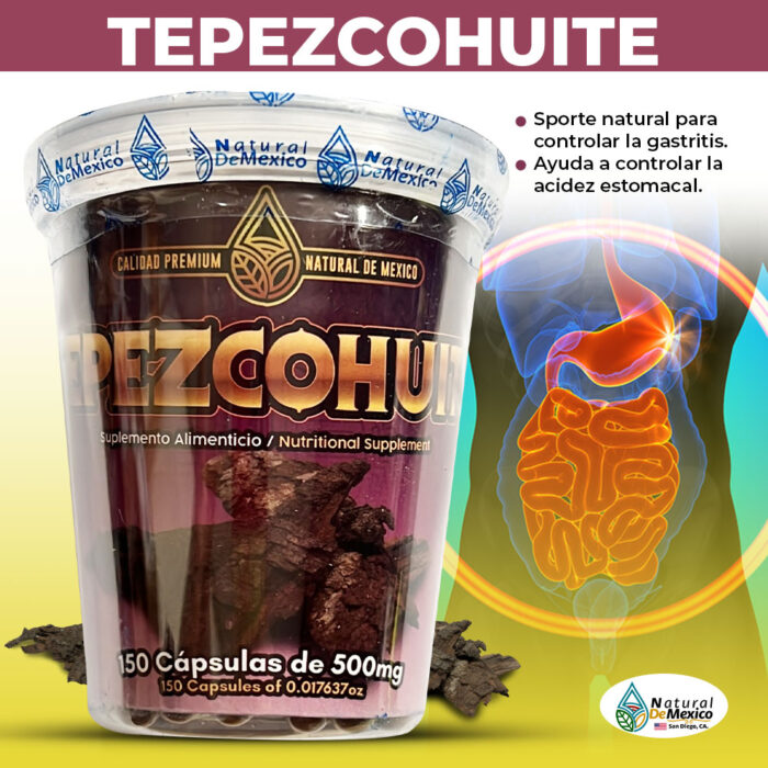 Tepezcohuite Suplemento Alimenticio en Vasito 150 Caps. 500mg.